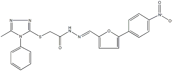 N'-[(5-{4-nitrophenyl}-2-furyl)methylene]-2-[(5-methyl-4-phenyl-4H-1,2,4-triazol-3-yl)sulfanyl]acetohydrazide Struktur