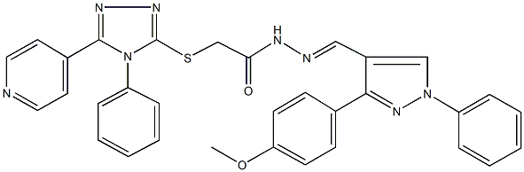 N'-{[3-(4-methoxyphenyl)-1-phenyl-1H-pyrazol-4-yl]methylene}-2-{[4-phenyl-5-(4-pyridinyl)-4H-1,2,4-triazol-3-yl]sulfanyl}acetohydrazide Struktur