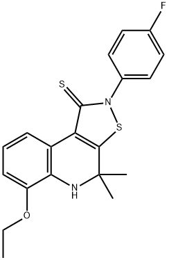 6-ethoxy-2-(4-fluorophenyl)-4,4-dimethyl-4,5-dihydroisothiazolo[5,4-c]quinoline-1(2H)-thione Struktur