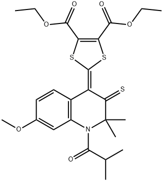 diethyl 2-(1-isobutyryl-7-methoxy-2,2-dimethyl-3-thioxo-2,3-dihydro-4(1H)-quinolinylidene)-1,3-dithiole-4,5-dicarboxylate Struktur