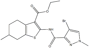 ethyl 2-{[(4-bromo-1-methyl-1H-pyrazol-3-yl)carbonyl]amino}-6-methyl-4,5,6,7-tetrahydro-1-benzothiophene-3-carboxylate Struktur