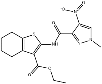 ethyl 2-[({4-nitro-1-methyl-1H-pyrazol-3-yl}carbonyl)amino]-4,5,6,7-tetrahydro-1-benzothiophene-3-carboxylate Struktur