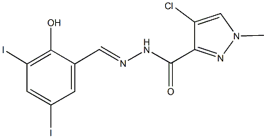 4-chloro-N'-(2-hydroxy-3,5-diiodobenzylidene)-1-methyl-1H-pyrazole-3-carbohydrazide Struktur