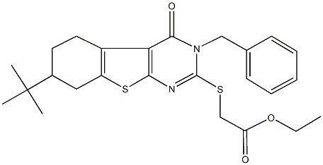 ethyl [(3-benzyl-7-tert-butyl-4-oxo-3,4,5,6,7,8-hexahydro[1]benzothieno[2,3-d]pyrimidin-2-yl)sulfanyl]acetate Struktur