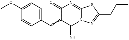 5-imino-6-(4-methoxybenzylidene)-2-propyl-5,6-dihydro-7H-[1,3,4]thiadiazolo[3,2-a]pyrimidin-7-one Struktur