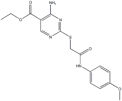 ethyl 4-amino-2-{[2-(4-methoxyanilino)-2-oxoethyl]sulfanyl}-5-pyrimidinecarboxylate Struktur