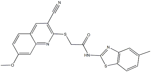 2-[(3-cyano-7-methoxy-2-quinolinyl)sulfanyl]-N-(5-methyl-1,3-benzothiazol-2-yl)acetamide Struktur