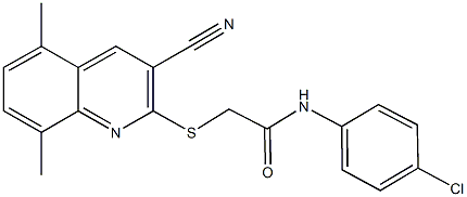 N-(4-chlorophenyl)-2-[(3-cyano-5,8-dimethyl-2-quinolinyl)sulfanyl]acetamide Struktur