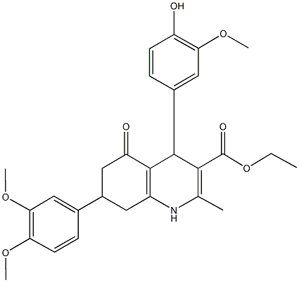 ethyl 7-(3,4-dimethoxyphenyl)-4-(4-hydroxy-3-methoxyphenyl)-2-methyl-5-oxo-1,4,5,6,7,8-hexahydro-3-quinolinecarboxylate Struktur