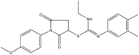 1-(4-methoxyphenyl)-2,5-dioxo-3-pyrrolidinyl N'-(3,4-dimethylphenyl)-N-ethylimidothiocarbamate Struktur