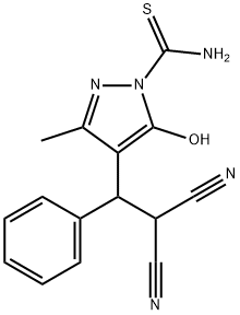 4-(2,2-dicyano-1-phenylethyl)-5-hydroxy-3-methyl-1H-pyrazole-1-carbothioamide Struktur