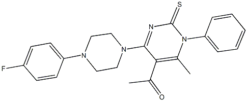 1-{4-[4-(4-fluorophenyl)-1-piperazinyl]-6-methyl-1-phenyl-2-thioxo-1,2-dihydro-5-pyrimidinyl}ethanone Struktur