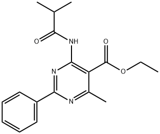 ethyl 4-(isobutyrylamino)-6-methyl-2-phenyl-5-pyrimidinecarboxylate Struktur