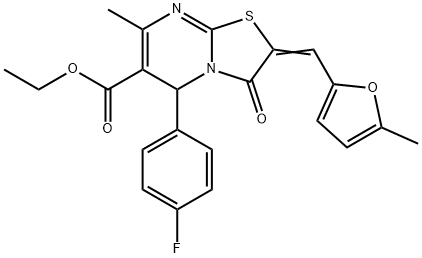 ethyl 5-(4-fluorophenyl)-7-methyl-2-[(5-methyl-2-furyl)methylene]-3-oxo-2,3-dihydro-5H-[1,3]thiazolo[3,2-a]pyrimidine-6-carboxylate Struktur