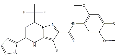 3-bromo-N-(4-chloro-2,5-dimethoxyphenyl)-5-(2-thienyl)-7-(trifluoromethyl)-4,5,6,7-tetrahydropyrazolo[1,5-a]pyrimidine-2-carboxamide Struktur