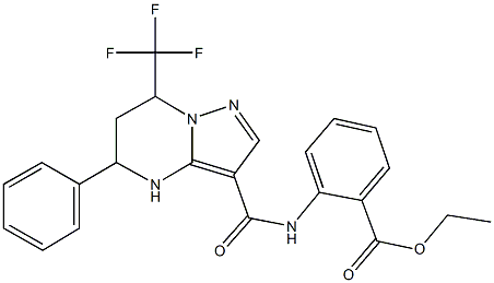 ethyl2-({[5-phenyl-7-(trifluoromethyl)-4,5,6,7-tetrahydropyrazolo[1,5-a]pyrimidin-3-yl]carbonyl}amino)benzoate Struktur