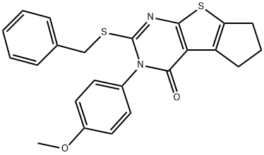 2-(benzylsulfanyl)-3-(4-methoxyphenyl)-3,5,6,7-tetrahydro-4H-cyclopenta[4,5]thieno[2,3-d]pyrimidin-4-one Struktur