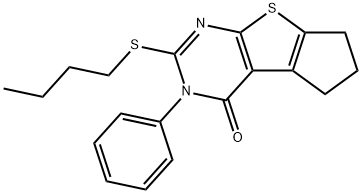 2-(butylsulfanyl)-3-phenyl-3,5,6,7-tetrahydro-4H-cyclopenta[4,5]thieno[2,3-d]pyrimidin-4-one Struktur