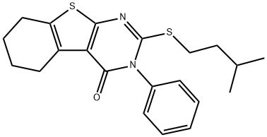 2-(isopentylsulfanyl)-3-phenyl-5,6,7,8-tetrahydro[1]benzothieno[2,3-d]pyrimidin-4(3H)-one Struktur