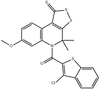 5-[(3-chloro-1-benzothien-2-yl)carbonyl]-7-methoxy-4,4-dimethyl-4,5-dihydro-1H-[1,2]dithiolo[3,4-c]quinoline-1-thione Struktur