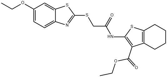 ethyl 2-({[(6-ethoxy-1,3-benzothiazol-2-yl)sulfanyl]acetyl}amino)-4,5,6,7-tetrahydro-1-benzothiophene-3-carboxylate Struktur