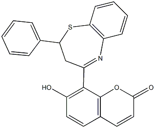 7-hydroxy-8-(2-phenyl-2,3-dihydro-1,5-benzothiazepin-4-yl)-2H-chromen-2-one Struktur