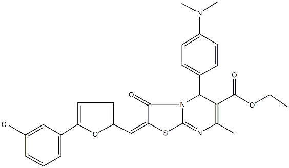 ethyl 2-{[5-(3-chlorophenyl)-2-furyl]methylene}-5-[4-(dimethylamino)phenyl]-7-methyl-3-oxo-2,3-dihydro-5H-[1,3]thiazolo[3,2-a]pyrimidine-6-carboxylate Struktur