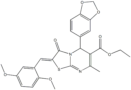 ethyl 5-(1,3-benzodioxol-5-yl)-2-(2,5-dimethoxybenzylidene)-7-methyl-3-oxo-2,3-dihydro-5H-[1,3]thiazolo[3,2-a]pyrimidine-6-carboxylate Struktur