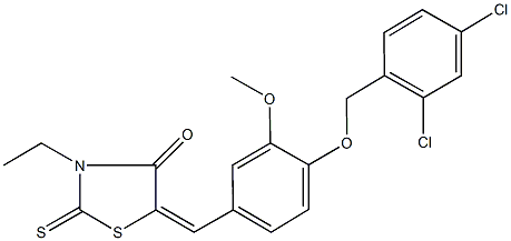 5-{4-[(2,4-dichlorobenzyl)oxy]-3-methoxybenzylidene}-3-ethyl-2-thioxo-1,3-thiazolidin-4-one Struktur