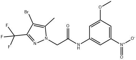 2-[4-bromo-5-methyl-3-(trifluoromethyl)-1H-pyrazol-1-yl]-N-{3-nitro-5-methoxyphenyl}acetamide Struktur