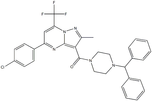 3-[(4-benzhydryl-1-piperazinyl)carbonyl]-5-(4-chlorophenyl)-2-methyl-7-(trifluoromethyl)pyrazolo[1,5-a]pyrimidine Struktur