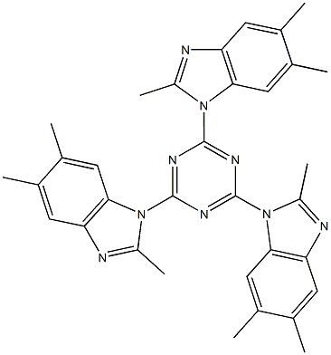 1-[4,6-bis(2,5,6-trimethyl-1H-benzimidazol-1-yl)-1,3,5-triazin-2-yl]-2,5,6-trimethyl-1H-benzimidazole Struktur