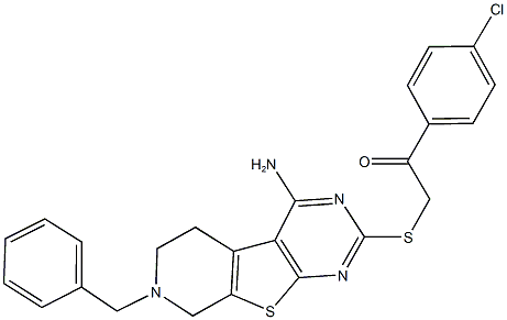 2-[(4-amino-7-benzyl-5,6,7,8-tetrahydropyrido[4',3':4,5]thieno[2,3-d]pyrimidin-2-yl)sulfanyl]-1-(4-chlorophenyl)ethanone Struktur