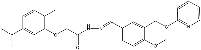 2-(5-isopropyl-2-methylphenoxy)-N'-{4-methoxy-3-[(2-pyridinylsulfanyl)methyl]benzylidene}acetohydrazide Struktur