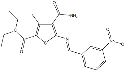 N~2~,N~2~-diethyl-5-({3-nitrobenzylidene}amino)-3-methyl-2,4-thiophenedicarboxamide Struktur