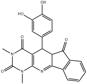 5-(3,4-dihydroxyphenyl)-1,3-dimethyl-5,5a-dihydro-1H-indeno[2',1':5,6]pyrido[2,3-d]pyrimidine-2,4,6(3H)-trione Struktur