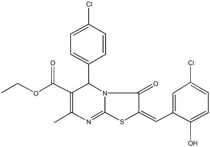 ethyl 2-(5-chloro-2-hydroxybenzylidene)-5-(4-chlorophenyl)-7-methyl-3-oxo-2,3-dihydro-5H-[1,3]thiazolo[3,2-a]pyrimidine-6-carboxylate Struktur