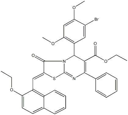 ethyl 5-(5-bromo-2,4-dimethoxyphenyl)-2-[(2-ethoxy-1-naphthyl)methylene]-3-oxo-7-phenyl-2,3-dihydro-5H-[1,3]thiazolo[3,2-a]pyrimidine-6-carboxylate Struktur