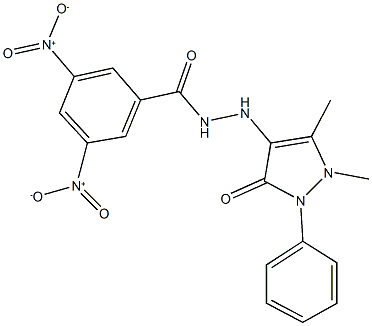 N'-(1,5-dimethyl-3-oxo-2-phenyl-2,3-dihydro-1H-pyrazol-4-yl)-3,5-bisnitrobenzohydrazide Struktur