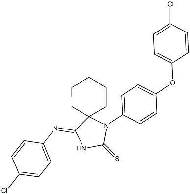 1-[4-(4-chlorophenoxy)phenyl]-4-[(4-chlorophenyl)imino]-1,3-diazaspiro[4.5]decane-2-thione Struktur