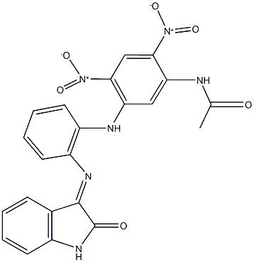 N-(2,4-bisnitro-5-{2-[(2-oxo-1,2-dihydro-3H-indol-3-ylidene)amino]anilino}phenyl)acetamide Struktur