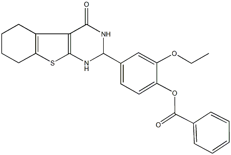 2-ethoxy-4-(4-oxo-1,2,3,4,5,6,7,8-octahydro[1]benzothieno[2,3-d]pyrimidin-2-yl)phenyl benzoate Struktur