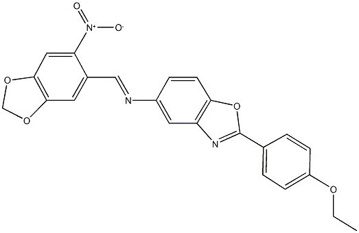 2-(4-ethoxyphenyl)-5-[({6-nitro-1,3-benzodioxol-5-yl}methylene)amino]-1,3-benzoxazole Struktur