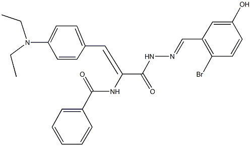 N-{1-{[2-(2-bromo-5-hydroxybenzylidene)hydrazino]carbonyl}-2-[4-(diethylamino)phenyl]vinyl}benzamide Struktur