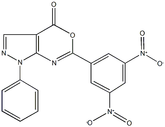 6-{3,5-bisnitrophenyl}-1-phenylpyrazolo[3,4-d][1,3]oxazin-4(1H)-one Struktur