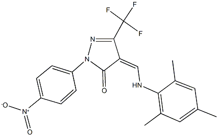 2-{4-nitrophenyl}-4-[(mesitylamino)methylene]-5-(trifluoromethyl)-2,4-dihydro-3H-pyrazol-3-one Struktur