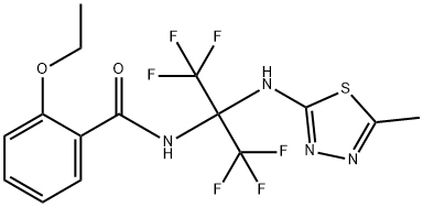 2-ethoxy-N-[2,2,2-trifluoro-1-[(5-methyl-1,3,4-thiadiazol-2-yl)amino]-1-(trifluoromethyl)ethyl]benzamide Struktur