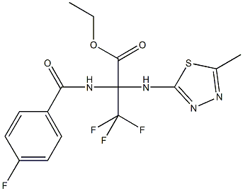 ethyl 3,3,3-trifluoro-2-[(4-fluorobenzoyl)amino]-2-[(5-methyl-1,3,4-thiadiazol-2-yl)amino]propanoate Struktur