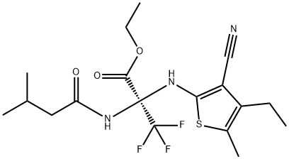 ethyl 2-[(3-cyano-4-ethyl-5-methyl-2-thienyl)amino]-3,3,3-trifluoro-2-[(3-methylbutanoyl)amino]propanoate Struktur