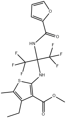 methyl 4-ethyl-5-methyl-2-{[2,2,2-trifluoro-1-(2-furoylamino)-1-(trifluoromethyl)ethyl]amino}-3-thiophenecarboxylate Struktur